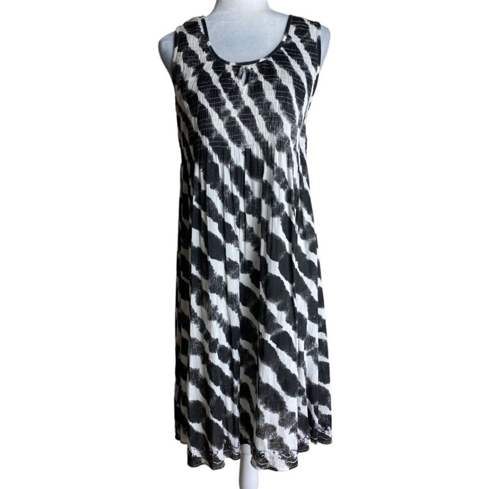 SOFT SURROUNDINGS Tonal Tides Dress Black Batik Tie Dye Casual Womens SZ XS